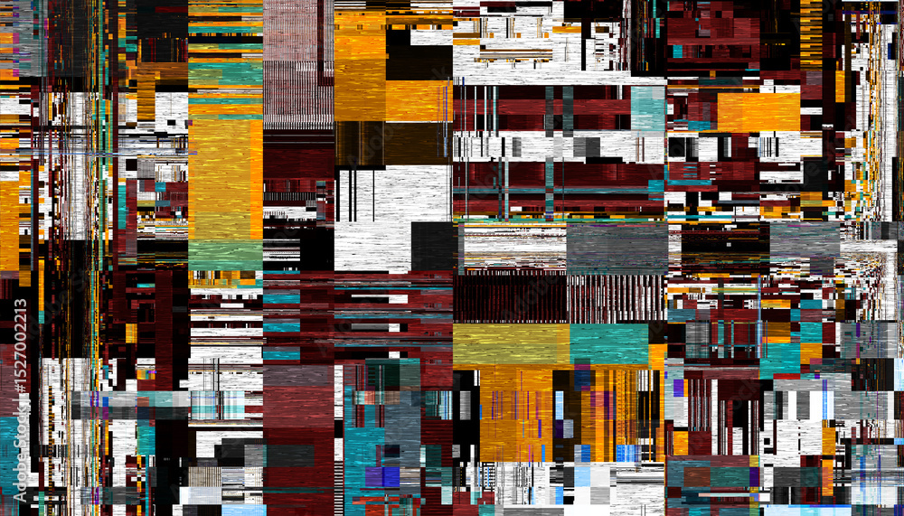 Poster Abstract creative glitch overlay texture. Geometric pixel pattern of a digital glitch on transparent background, digital pattern