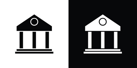 Bank icon in flat version on black and white background