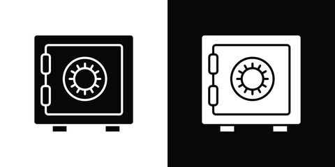 Bank vault icon in flat version on black and white background