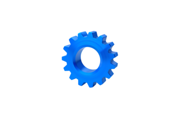 Isolated blue gear cogwheel mechanism engineering on black background on transparent background