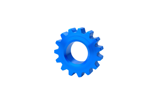 Isolated blue gear cogwheel mechanism engineering on black background on transparent background - Powered by Adobe