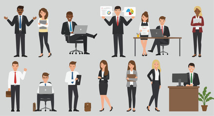 business people set at job time 