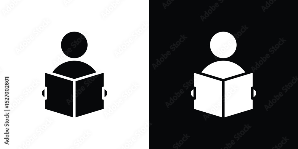 Poster book open reader icon in flat version on black and white background