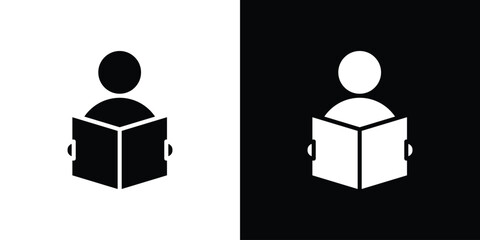 Book open reader icon in flat version on black and white background