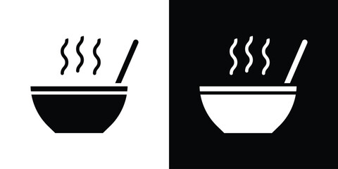 Bowl of soup icon in flat version on black and white background