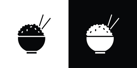Bowl rice icon in flat version on black and white background