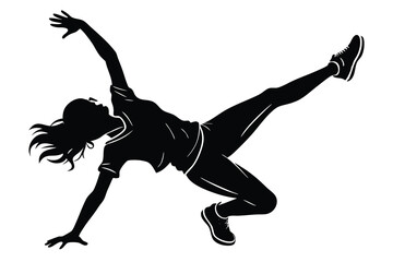 Silhouette of Woman Dancing, Wearing Sneakers, Arm Raised and Leg Extended Against White Backdrop