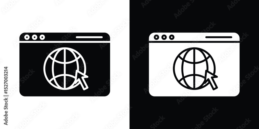 Poster browser icon in flat version on black and white background
