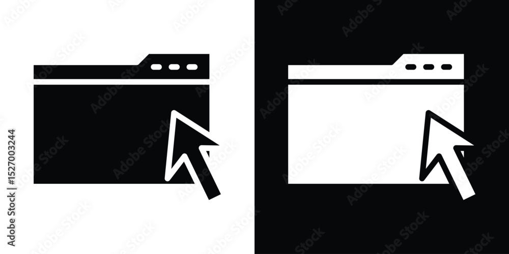 Poster browser icon in flat version on black and white background