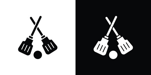 Broom-ball icon in flat version on black and white background