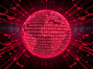 Glowing futuristic globe with binary code and digital data overlay, symbolizing technological interconnectedness and global communication in a digital networked world