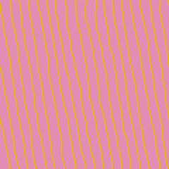 Diagonal striped seamless pattern with hand drawn pencil textured thin lines. Horizontal background with sketchy scribble stripes in yellow and pink colors. Bright abstract vector seamless wallpaper.