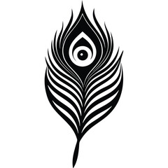 Fototapeta premium Stylized Black Peacock Feather Illustration Abstract Design with EyeLike Pattern on White Background