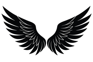 Fototapeta premium Symmetrical Black Angel Wings Design on White Background Illustration