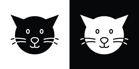 Cat icon in flat version on black and white background