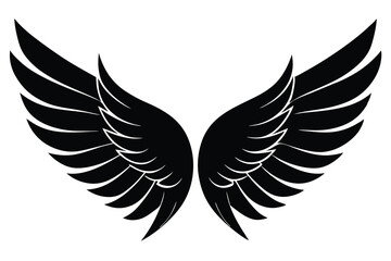 Obraz premium Symmetrical Black Angel Wings Illustration Design Element on White Background