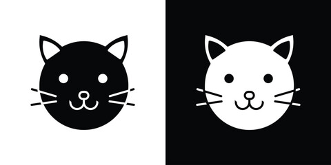 Cat icon in flat version on black and white background