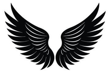 Fototapeta premium Symmetrical Black Angel Wings Illustration with Detailed Feathering and White Background