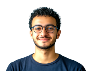 Smiling young man portrait studio bright close-up happiness isolated on transparent background