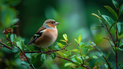 Common Chaffinch Singing , Bird Sounds and Calls Singing Bird Perched on a Branch Amid Greenery in a Natural Habitat