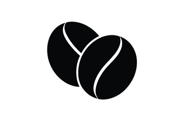 Two Black Coffee Beans on White Background Showing Detailed Curved Line Design of Freshly Roasted Beans