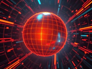 Glowing futuristic globe with binary code and digital data overlay, symbolizing technological interconnectedness and global communication in a digital networked world