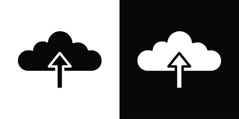 Cloud upload icon in flat version on black and white background