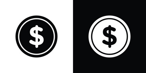 Coin icon in flat version on black and white background