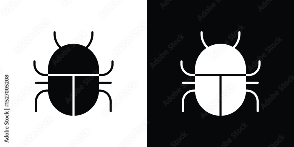 Poster computer bug icon in flat version on black and white background