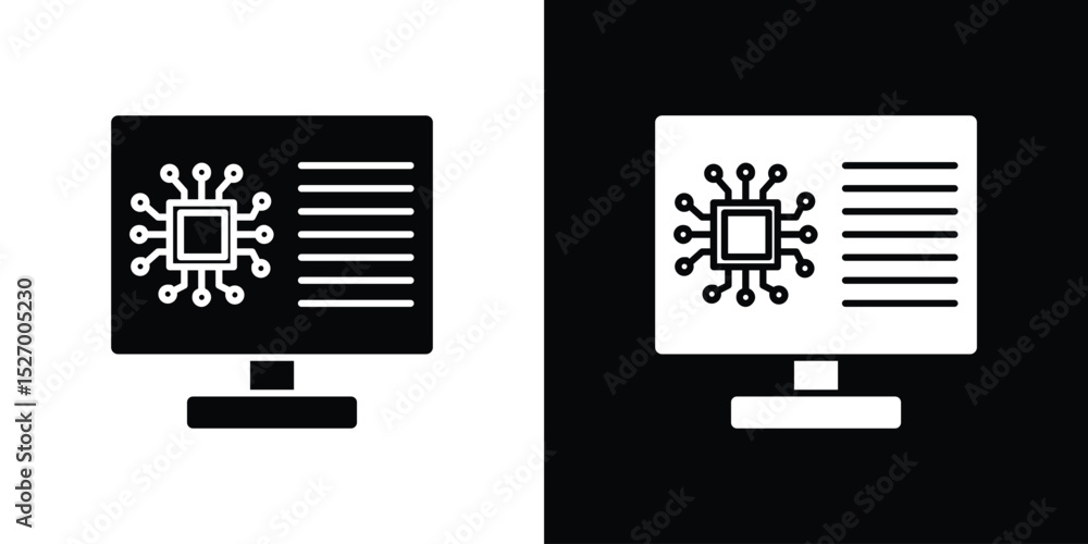 Poster computer science icon in flat version on black and white background