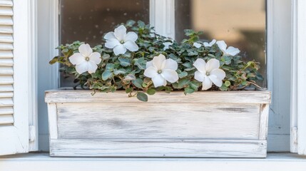 Blooming window box displaying rustic charm and cottagecore aesthetics at farmhouse setting