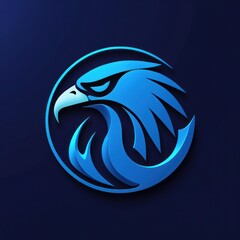 Bold blue eagle head logo on dark background