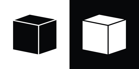 Cube icon in flat version on black and white background