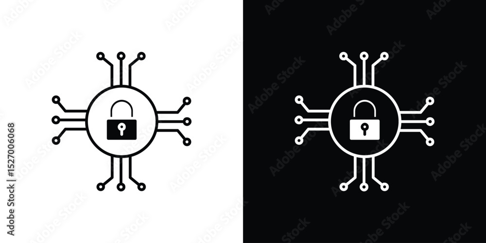 Poster cyber security icon in flat version on black and white background