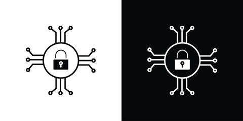 Cyber security icon in flat version on black and white background