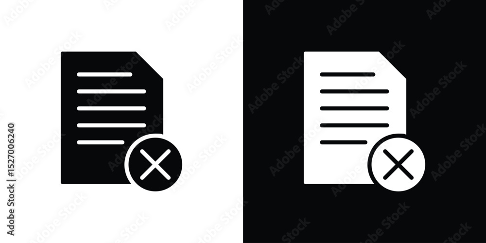 Poster delete document icon in flat version on black and white background
