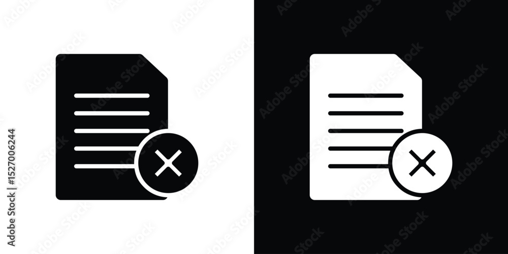 Poster delete document icon in flat version on black and white background