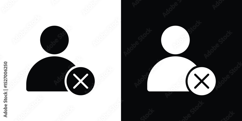Poster delete user icon in flat version on black and white background
