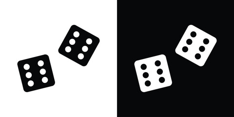 Dice six icon in flat version on black and white background