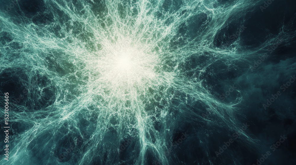 Poster an abstract green background showcasing a fractal explosion star design with glossy highlights and d