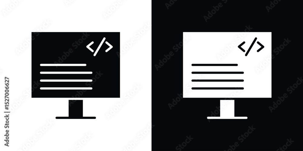Poster display code icon in flat version on black and white background