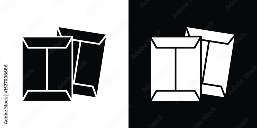 Poster document envelope icon in flat version on black and white background