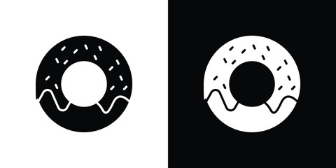 Donut icon in flat version on black and white background