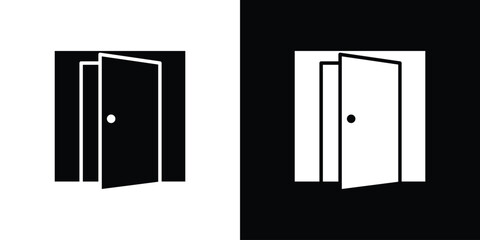 Door open icon in flat version on black and white background