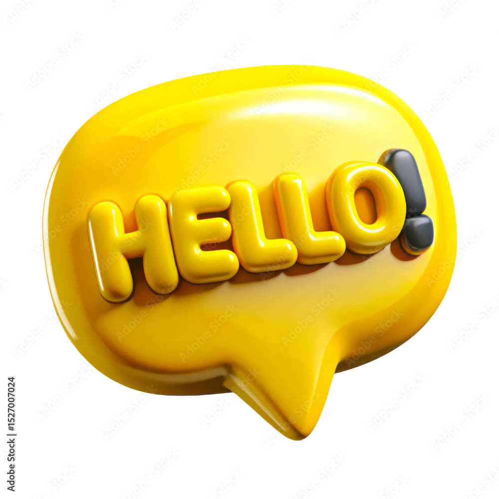 Poster yellow 3d hello speech bubble isolated on transparent background