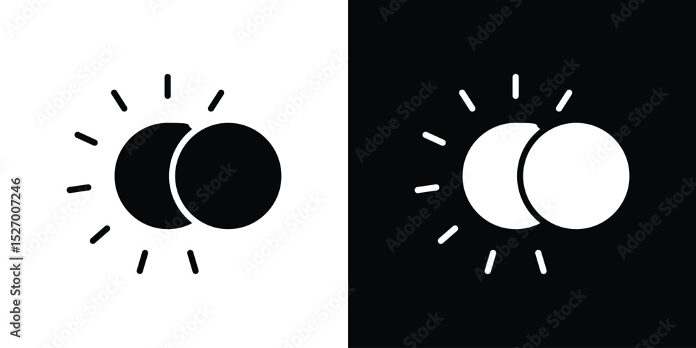 Poster eclipse icon in flat version on black and white background