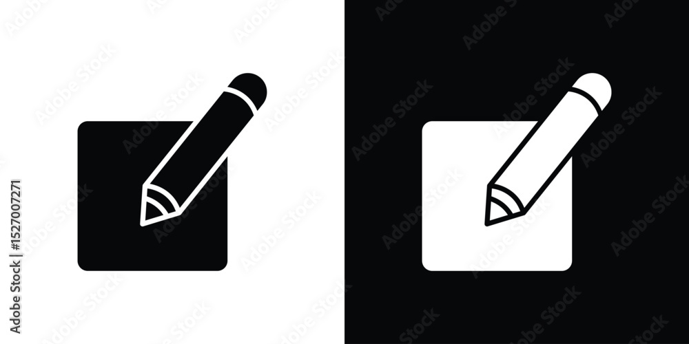 Poster edit button icon in flat version on black and white background