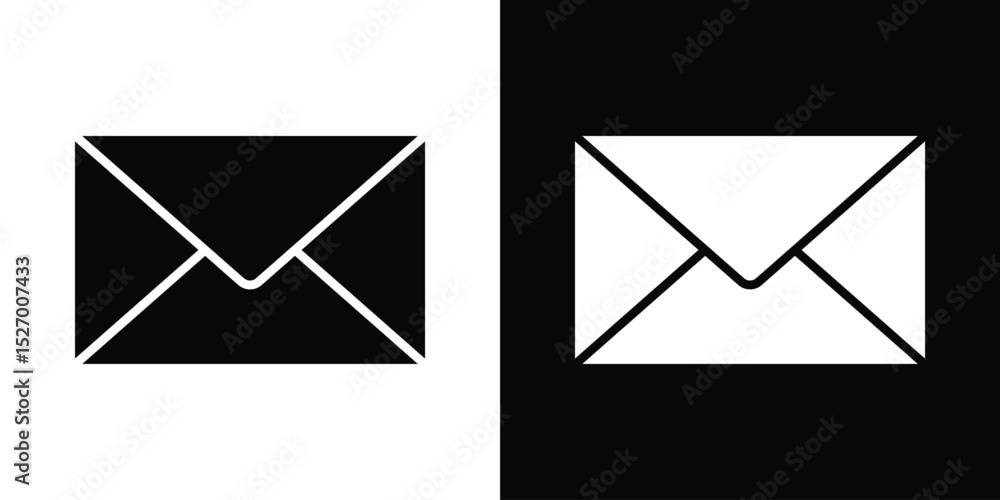 Poster email button icon in flat version on black and white background