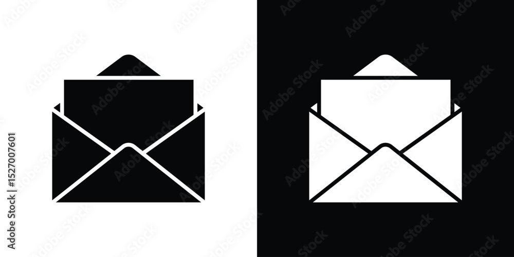 Fototapete Envelope open icon in flat version on black and white background