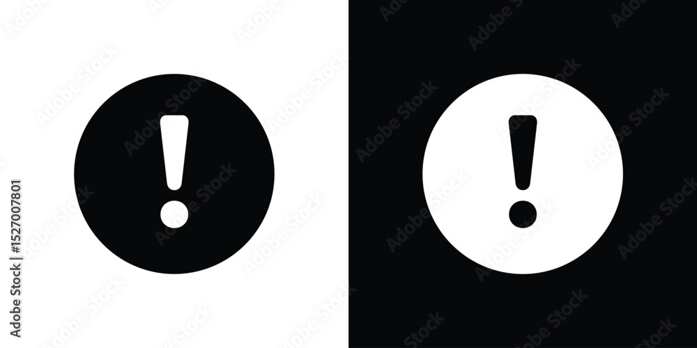 Poster exclamation button icon in flat version on black and white background